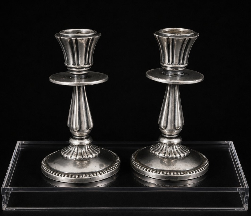 Paire de petits bougeoirs en argent — Espagne, XVIIIe siècle