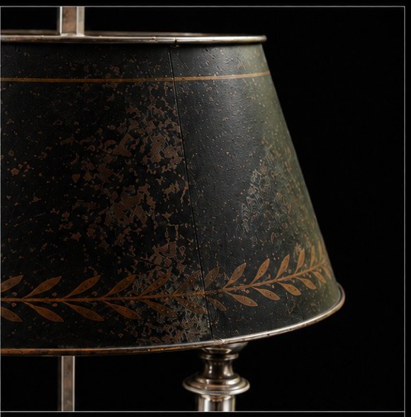 Lampe bouillotte en bronze argenté et tôle peinte — Époque Empire-photo-4