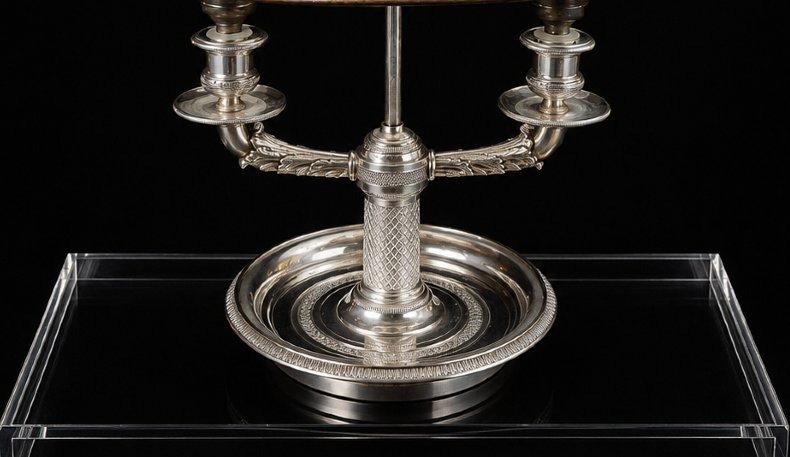 Lampe bouillotte en bronze argenté et tôle peinte — Époque Empire-photo-2