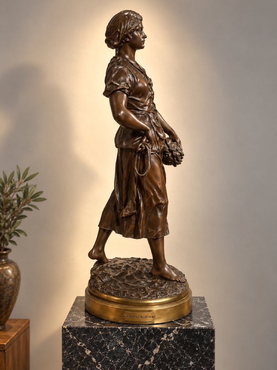 émile-louis Picault (1833–1922) — *la Mareyeuse*  Large Bronze Sculpture With A Brown Patina — 82 Cm-photo-3