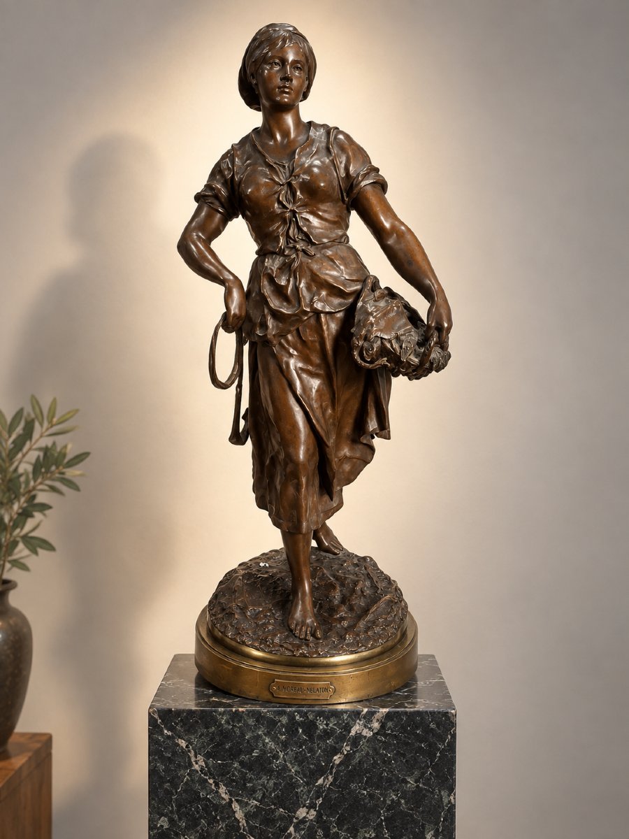 émile-louis Picault (1833–1922) — *la Mareyeuse*  Large Bronze Sculpture With A Brown Patina — 82 Cm