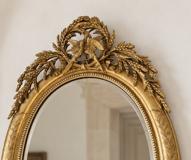 Miroir de mariage ovale à décor de colombes — Style Louis XVI, XIXᵉ siècle-photo-3