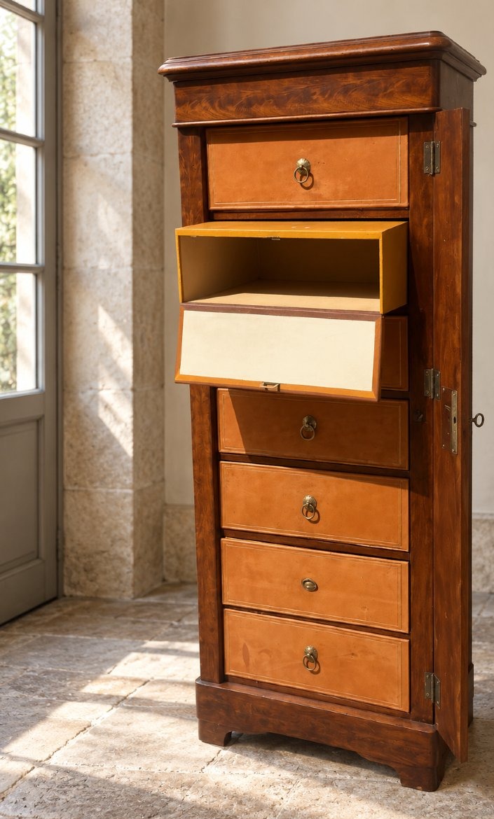 Petit cartonnier en acajou de Cuba et cuir — Époque Louis-Philippe, milieu du XIXᵉ siècle-photo-2