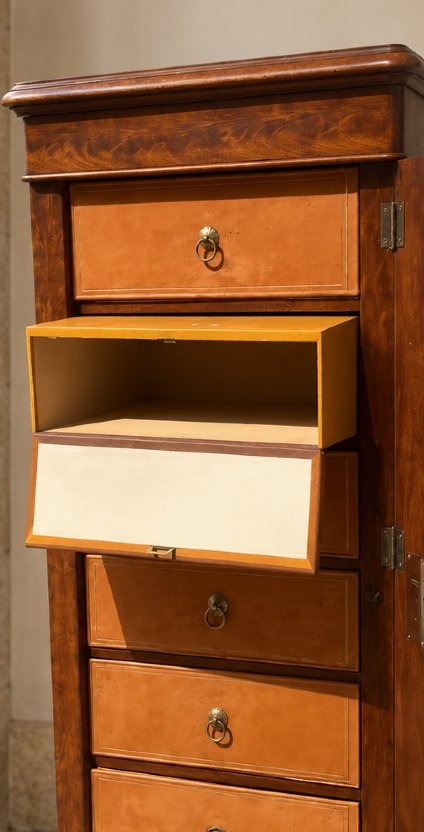 Petit cartonnier en acajou de Cuba et cuir — Époque Louis-Philippe, milieu du XIXᵉ siècle-photo-4