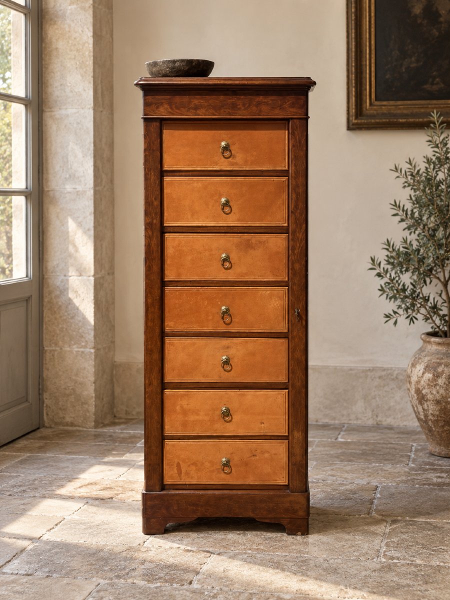 Petit cartonnier en acajou de Cuba et cuir — Époque Louis-Philippe, milieu du XIXᵉ siècle