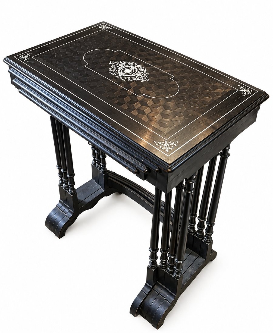  4 Italian Nesting Tables Made Of Ebony And Ivory – Late 19th Century-photo-2