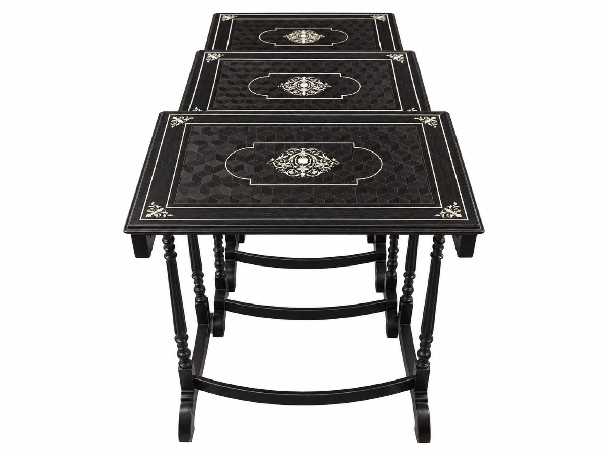  4 Italian Nesting Tables Made Of Ebony And Ivory – Late 19th Century-photo-3