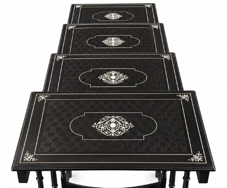  4 Italian Nesting Tables Made Of Ebony And Ivory – Late 19th Century-photo-4