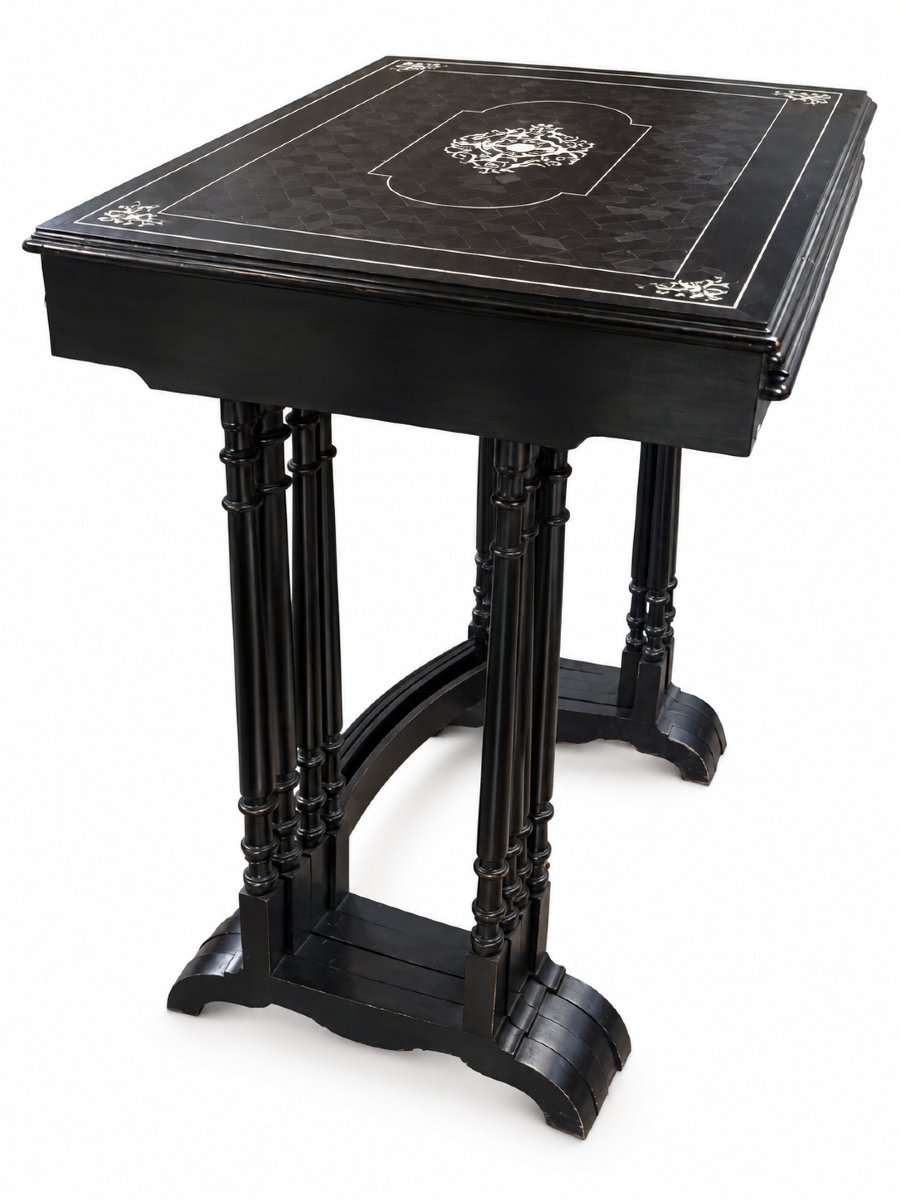  4 Italian Nesting Tables Made Of Ebony And Ivory – Late 19th Century-photo-2