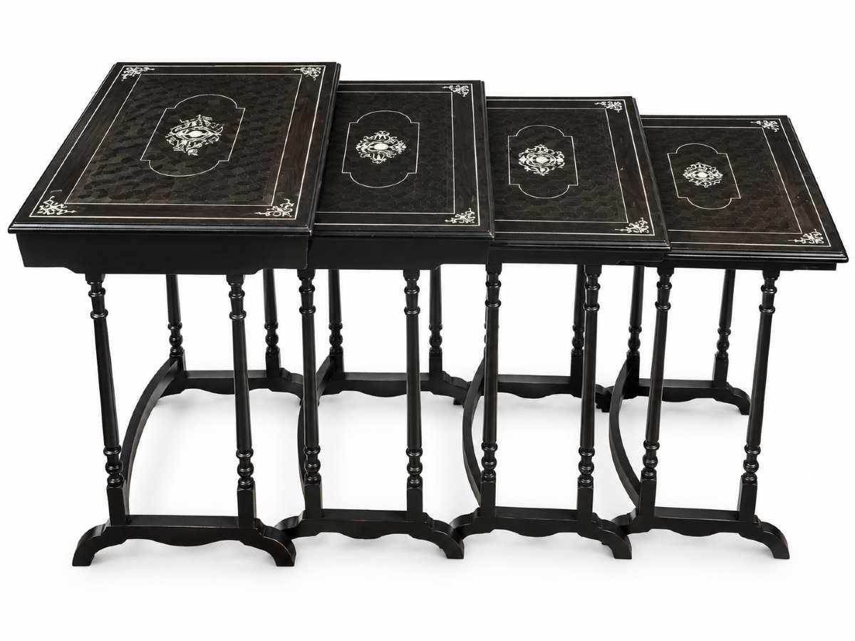  4 Italian Nesting Tables Made Of Ebony And Ivory – Late 19th Century
