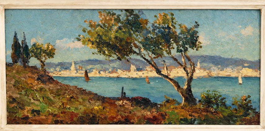 Petit paysage maritime — Huile sur panneau de bois-photo-2