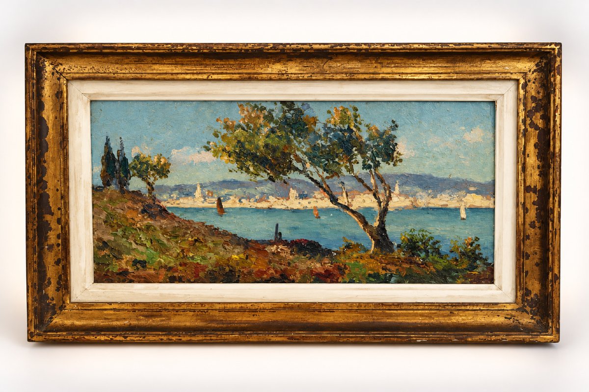 Petit paysage maritime — Huile sur panneau de bois