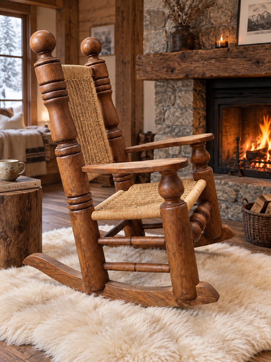 North American Rocking Chair Made Of Solid Oak And Braided Rope — 1960s-photo-2