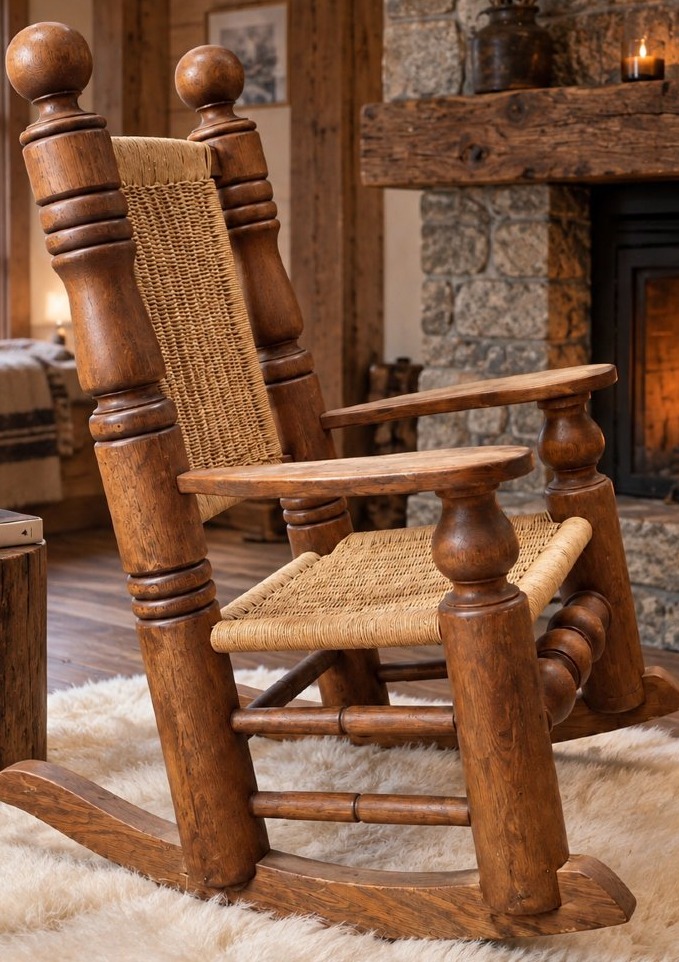 North American Rocking Chair Made Of Solid Oak And Braided Rope — 1960s-photo-4