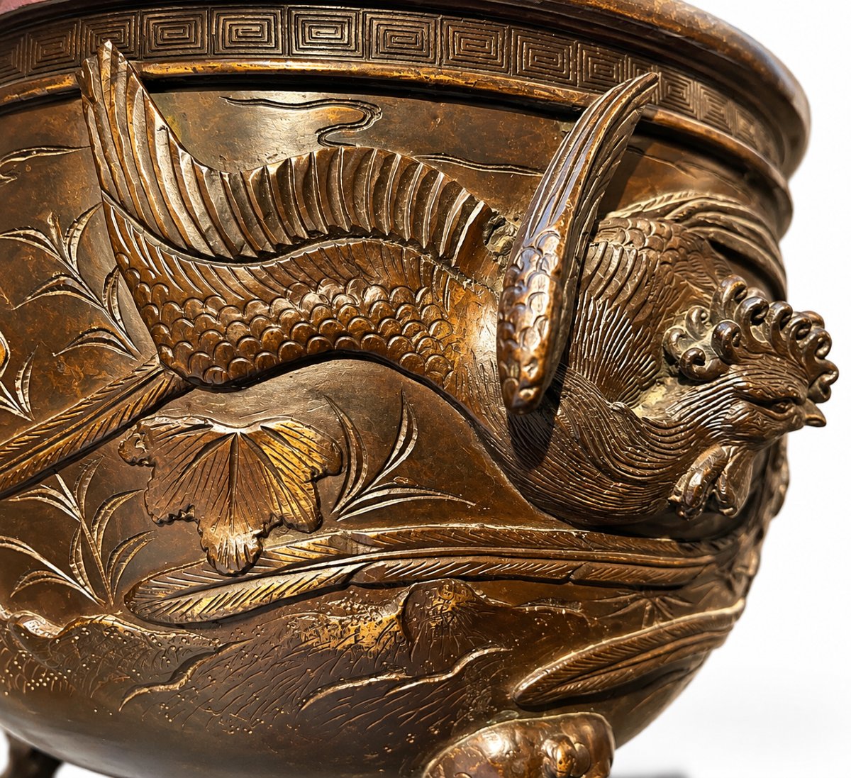 Japanese Bronze Planter With Naturalistic Relief Decoration, Meiji Period, Late 19th Century-photo-3