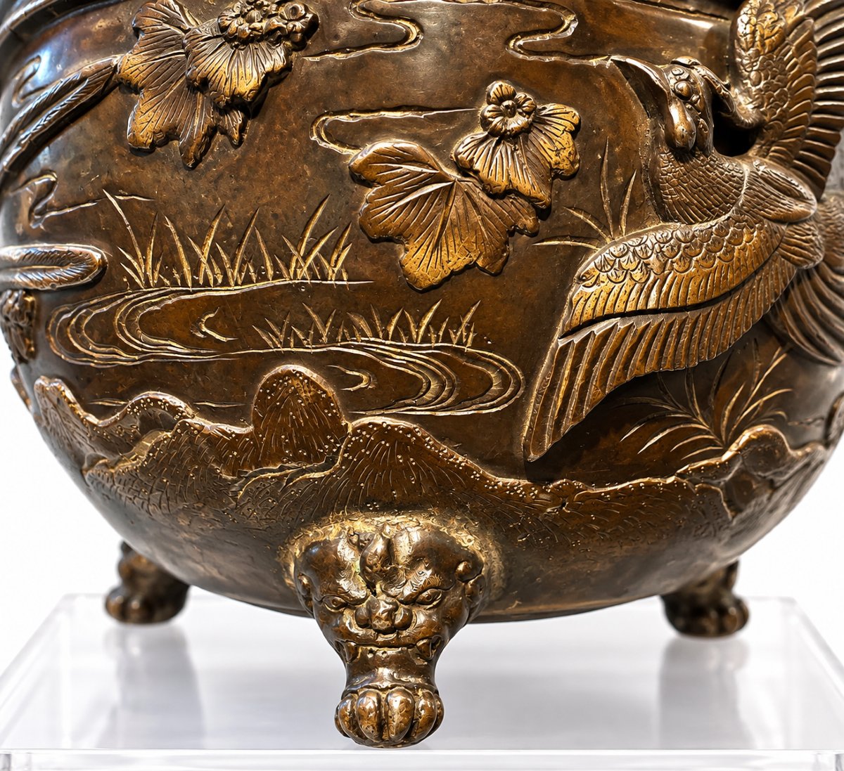 Japanese Bronze Planter With Naturalistic Relief Decoration, Meiji Period, Late 19th Century-photo-4
