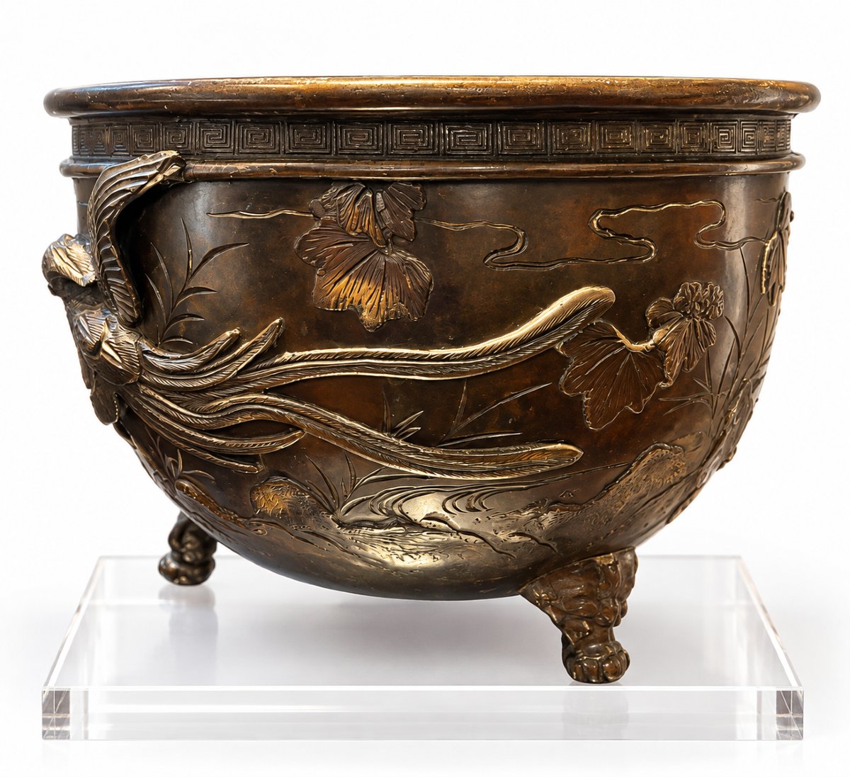 Japanese Bronze Planter With Naturalistic Relief Decoration, Meiji Period, Late 19th Century-photo-1
