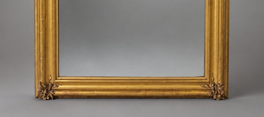 miroir à guirlandes et nœud sculptés, bois et stuc doré, vers 1860-photo-4