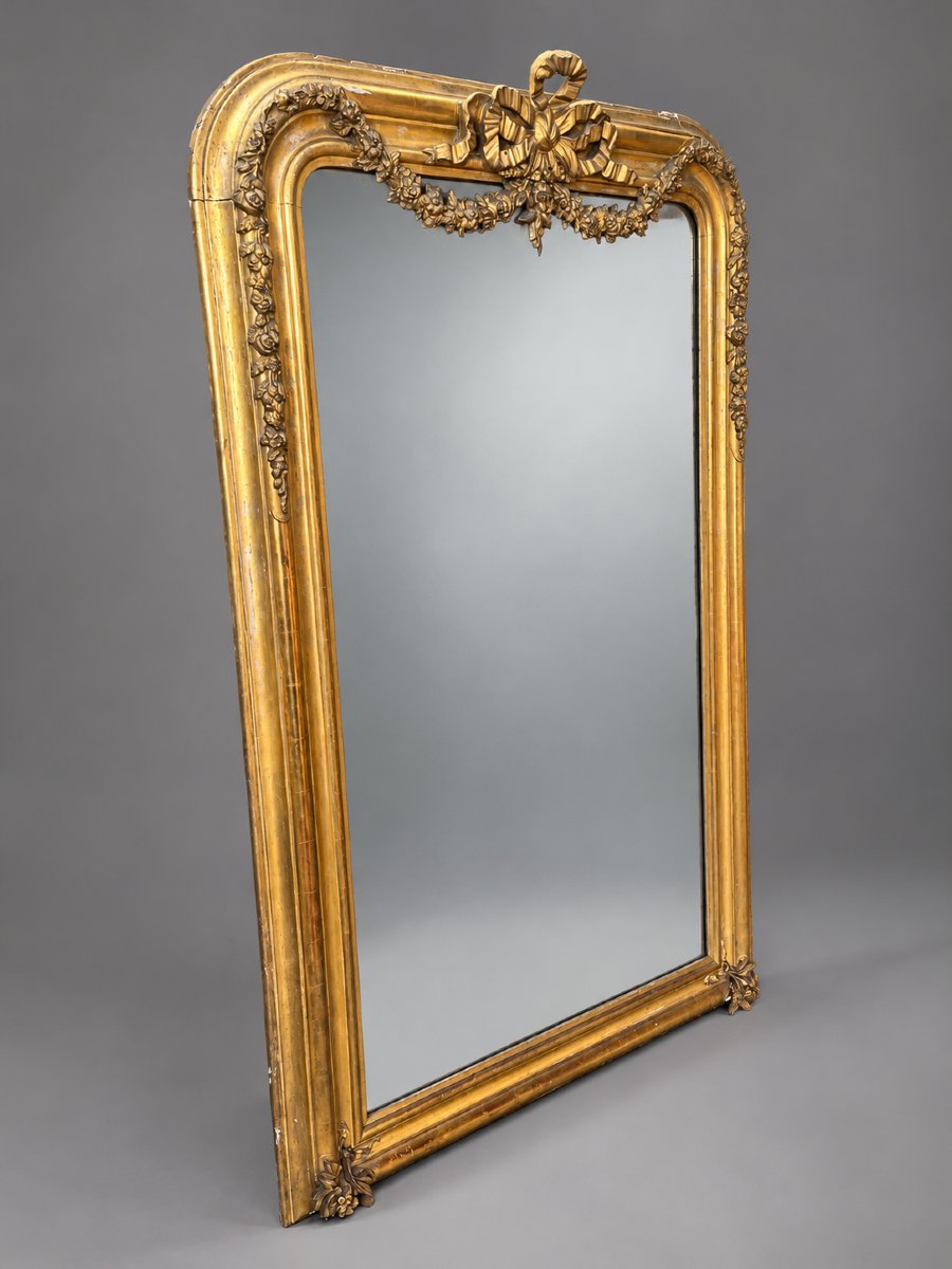 miroir à guirlandes et nœud sculptés, bois et stuc doré, vers 1860-photo-1
