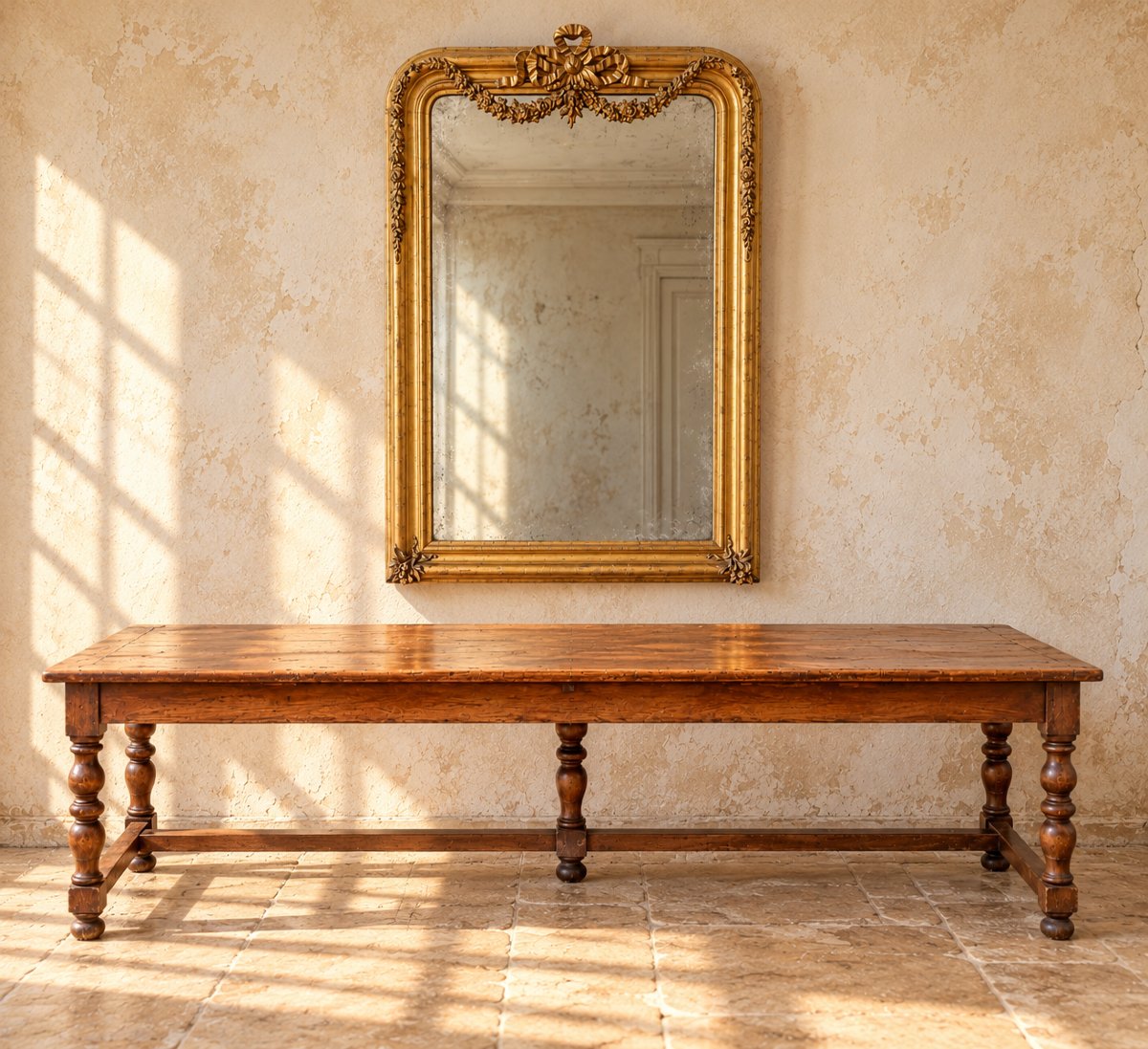 miroir à guirlandes et nœud sculptés, bois et stuc doré, vers 1860-photo-2