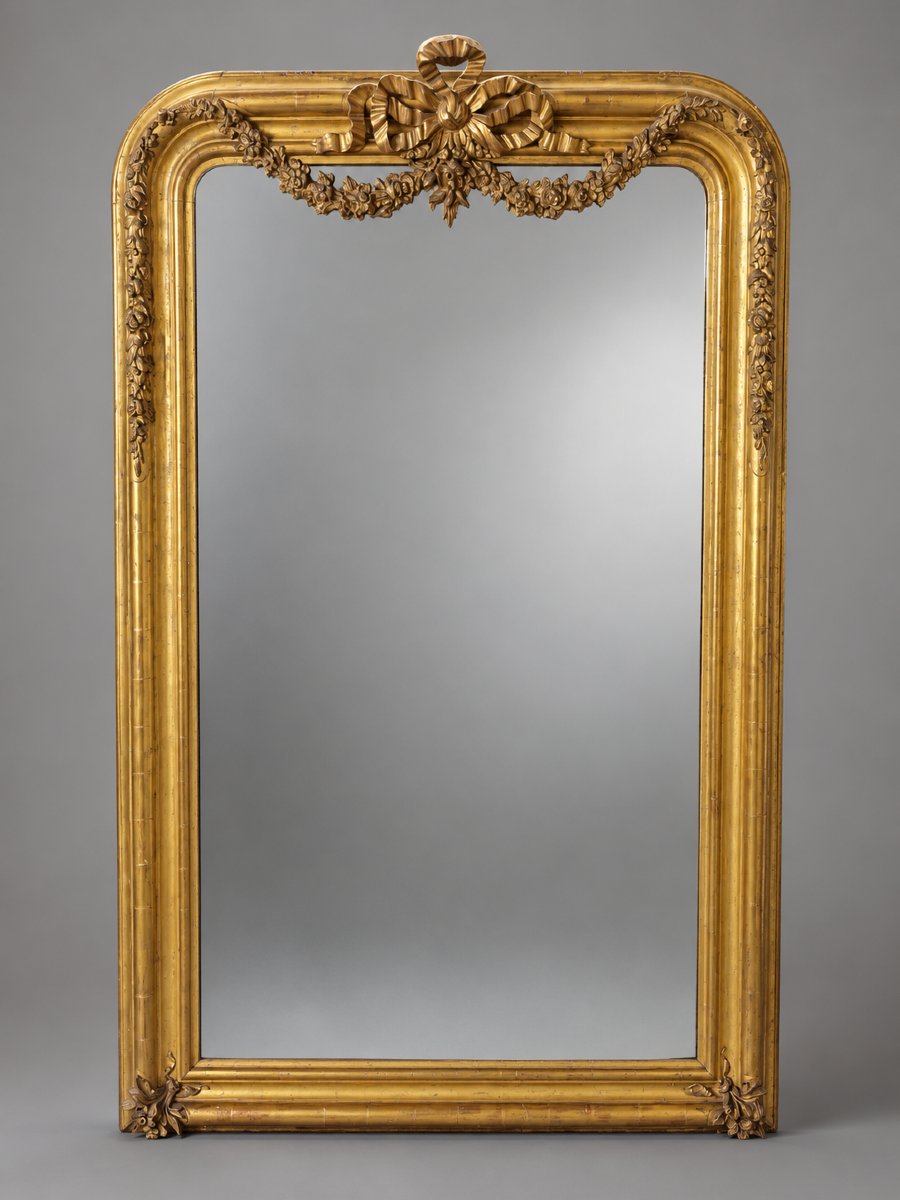 miroir à guirlandes et nœud sculptés, bois et stuc doré, vers 1860