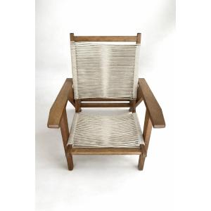 Scandinavian Armchair In Solid Wood And Rope – 1950s