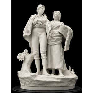 Groupe en biscuit – scène galante pastorale