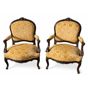 Paire de fauteuils à la Reine en palissandre de Rio massif – Époque Napoléon III –