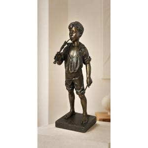 Le Charmeur De Lézard Bronze Signed Adolphe Jean Lavergne