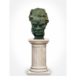 Beethoven's Head - Art Deco Sculpture In Terracotta With Green Patina
