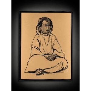 Hélène Vogt (1902-1994) – Jeune Bédouine marocaine – Dessin orientaliste