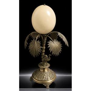 centre de table à décor d'autruche et œuf d'autruche – Métal argenté, fin XIXᵉ – début XXᵉ 