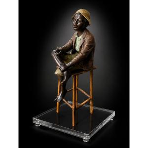 Polychrome Terracotta Figurine Depicting An Orientalist Scene – Bernhard Bloch Manufactory, Bohemia, Circa 1900