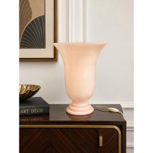 Art Deco Lamp In Pink Opaline, Circa 1930