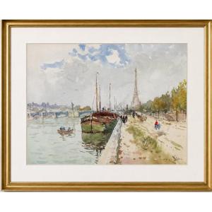 JULI RAMIS I PALAU (1910-1990), attribué Paris, la Seine et la Tour Eiffel