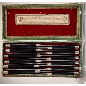 Set Of Twelve Table Or Dessert Knives Made Of Ebony And Silver — Maison Charles, Paris