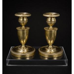 Pair Of Polished Bronze Candlesticks — Empire Period