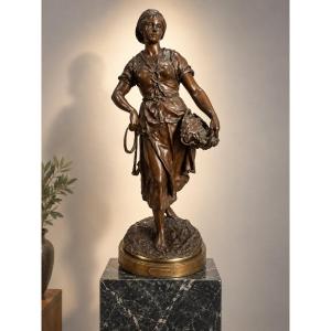 émile-louis Picault (1833–1922) — *la Mareyeuse*  Large Bronze Sculpture With A Brown Patina — 82 Cm