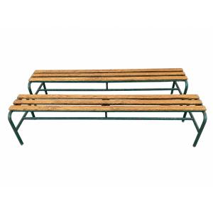 Paire de bancs d’école en acier tubulaire et chêne massif — France, années 1950