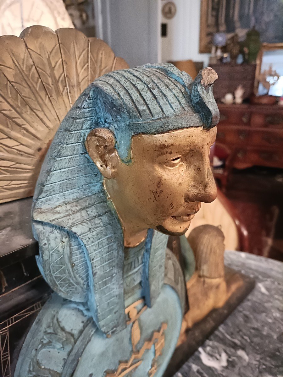Sculpture Bois . Egyptomania. XIX Siècle.-photo-3