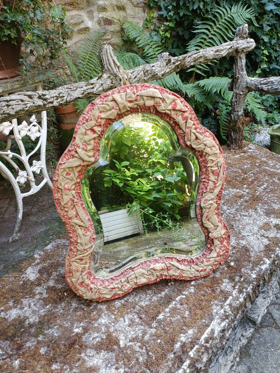 Beveled Mirror With Fabric Frame