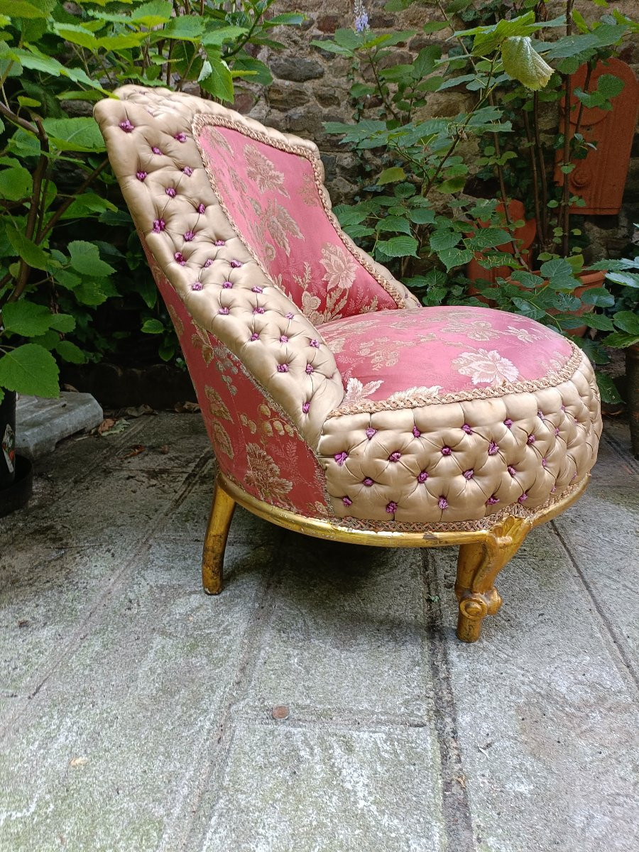 Napoleon III Period Armchair. Gilded Wooden Base.-photo-2