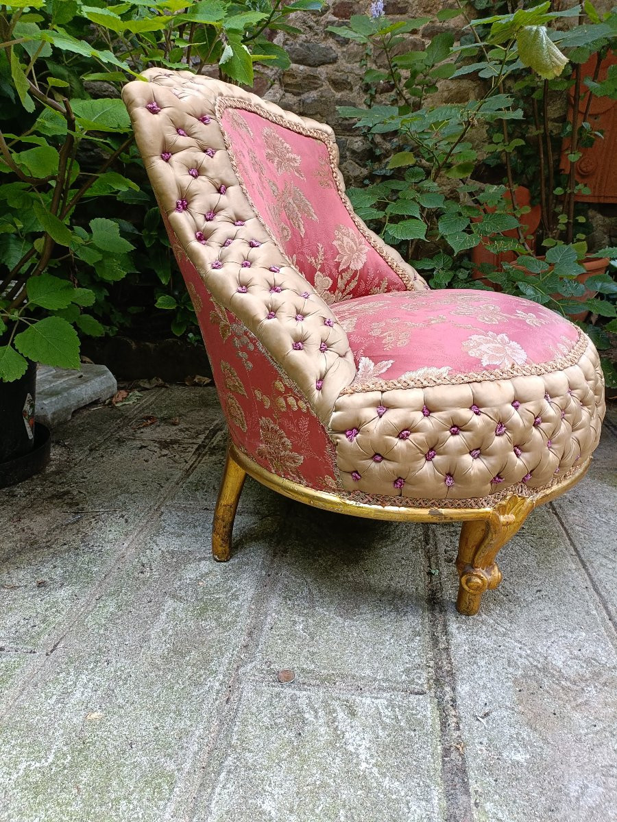 Napoleon III Period Armchair. Gilded Wooden Base.-photo-3