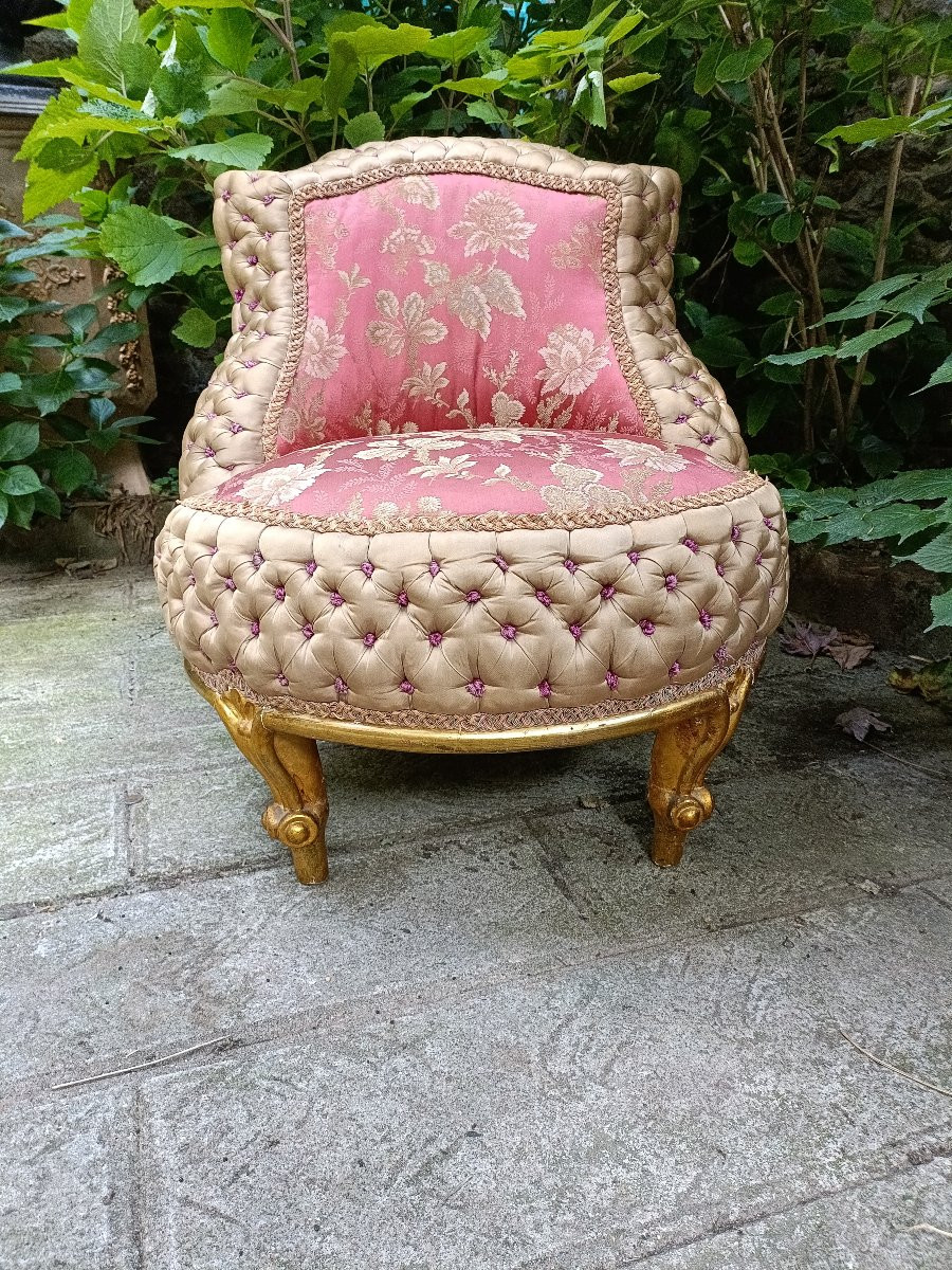 Napoleon III Period Armchair. Gilded Wooden Base.-photo-4