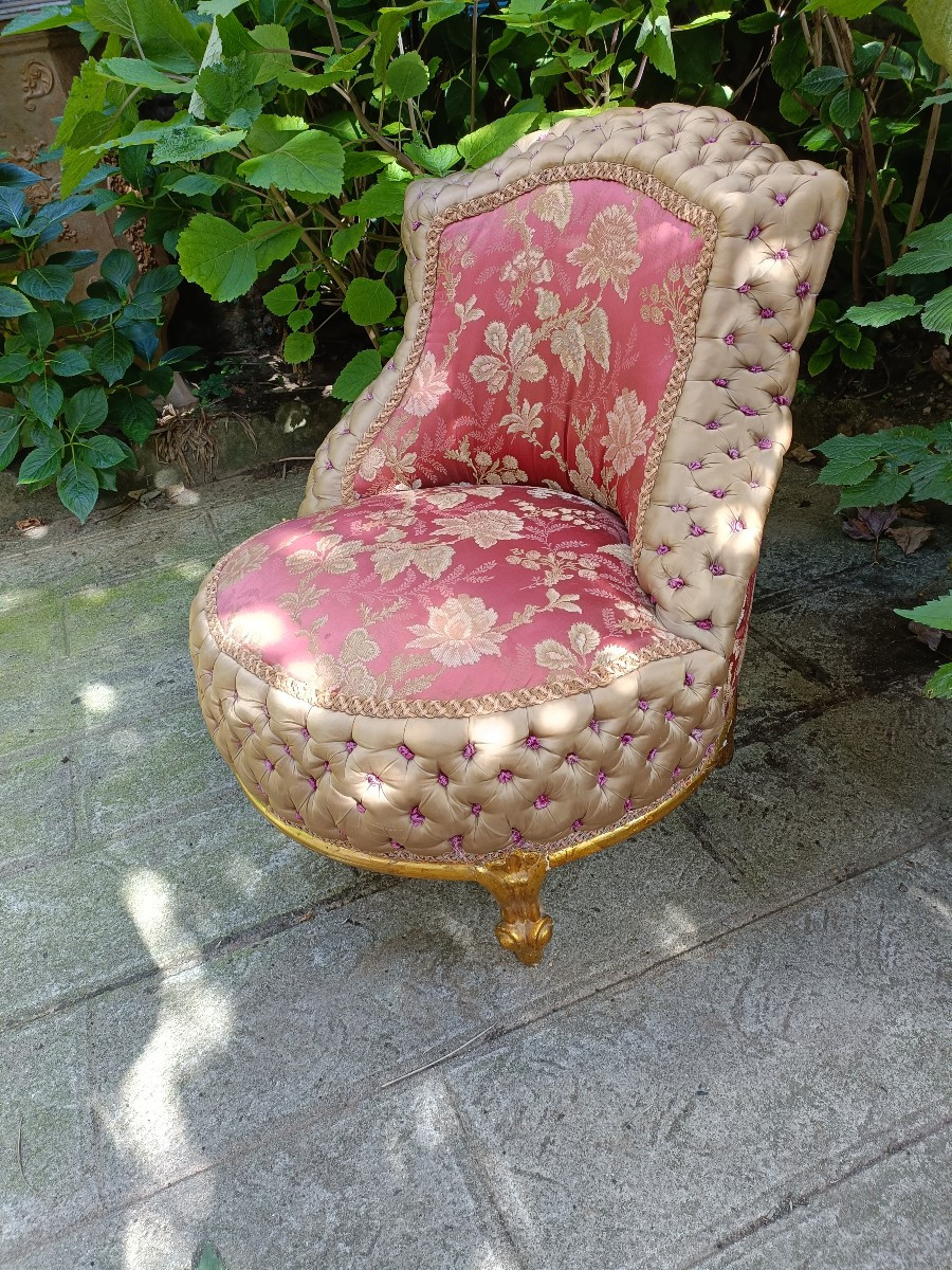 Napoleon III Period Armchair. Gilded Wooden Base.