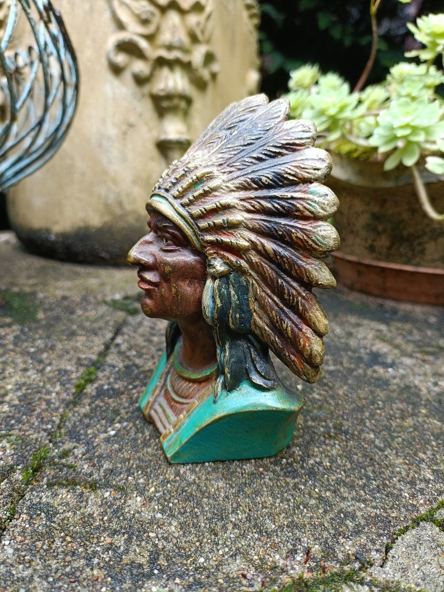 Buste d'amérindien en bronze-photo-3