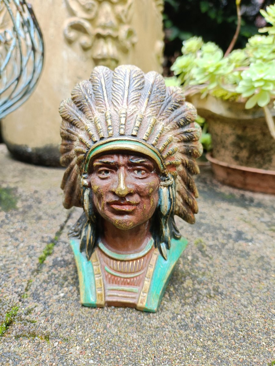 Buste d'amérindien en bronze-photo-4