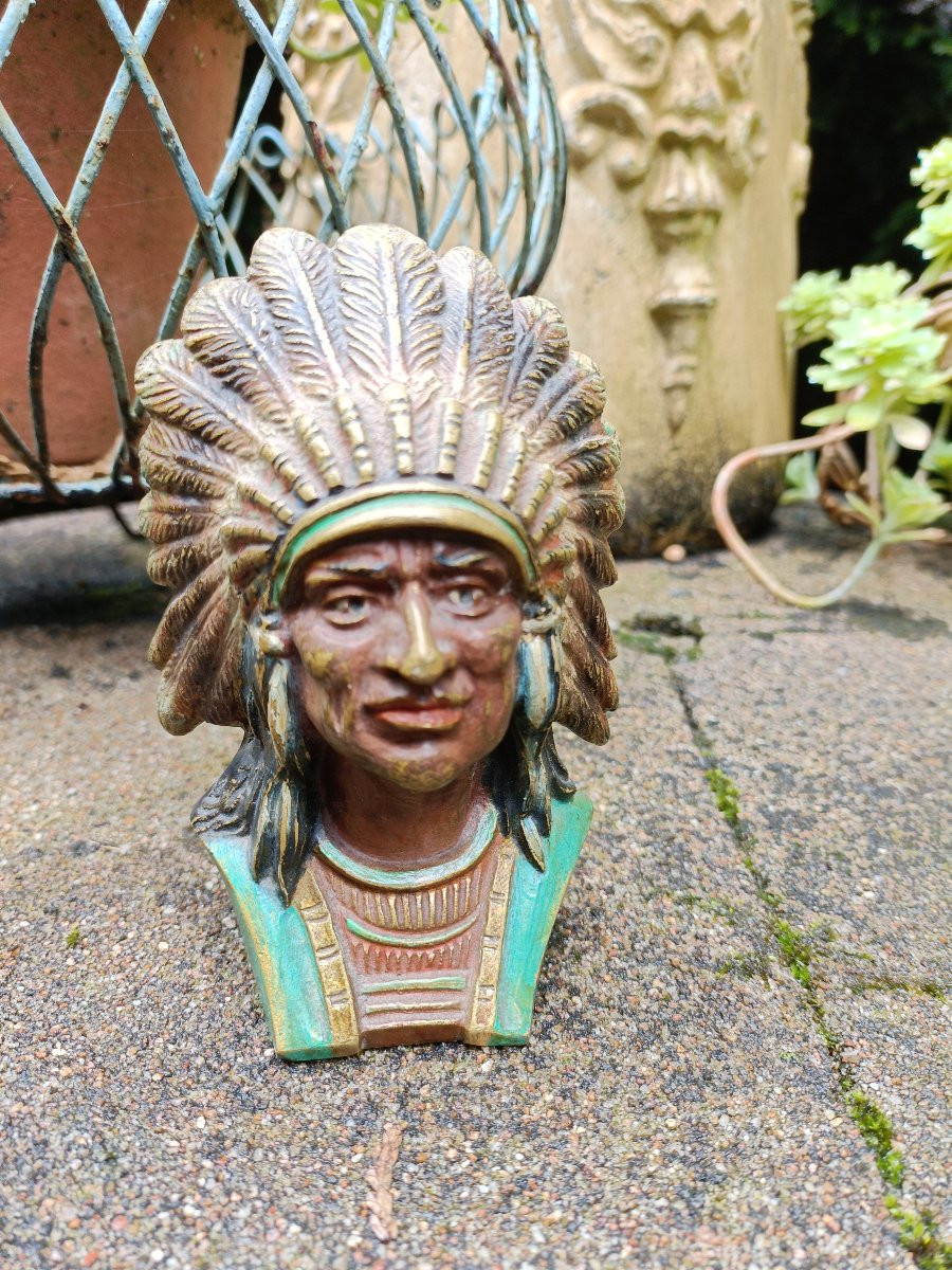 Buste d'amérindien en bronze-photo-1