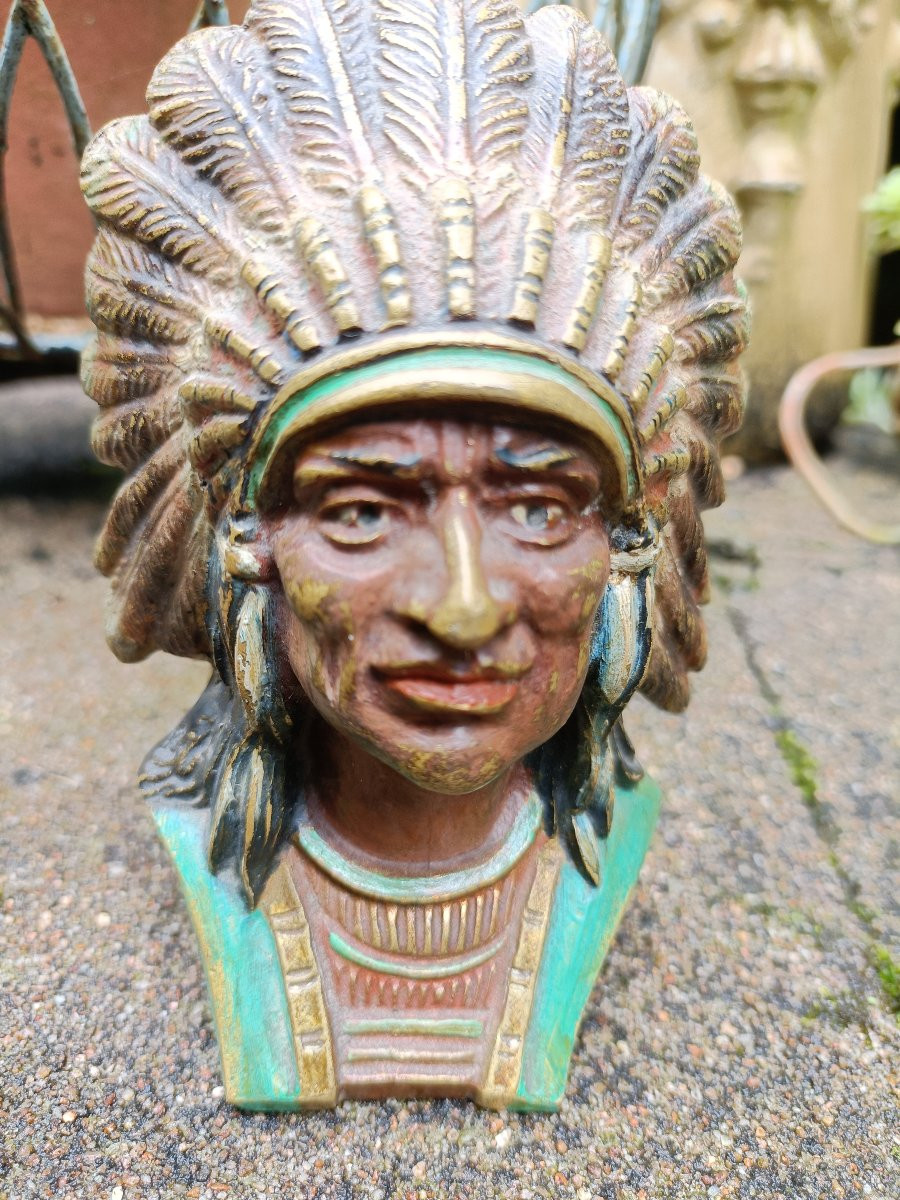 Buste d'amérindien en bronze-photo-2