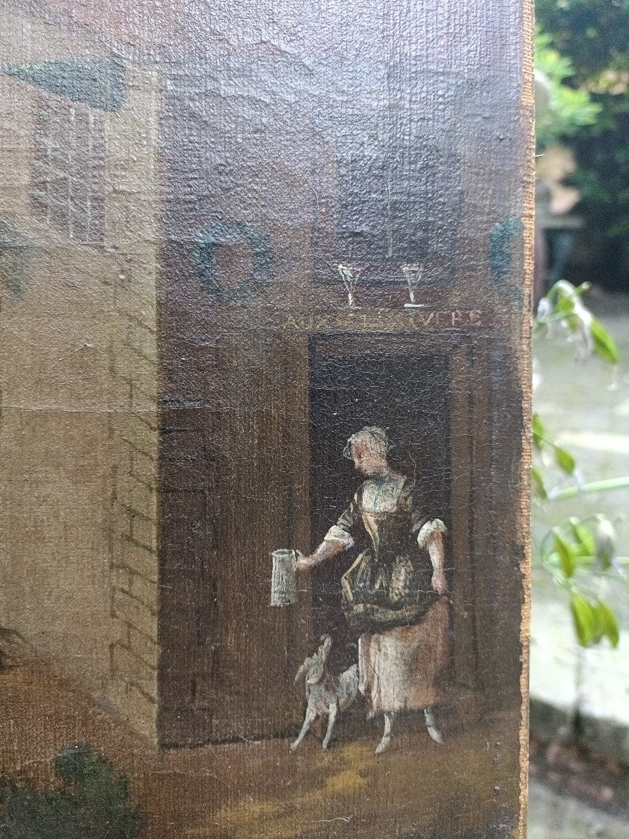 Huile sur toile XVIII siècle. Scène d'auberge.-photo-2